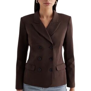 NWT Express Womens Columnist Double Breasted Cropped Blazer Sz XL Brown Business